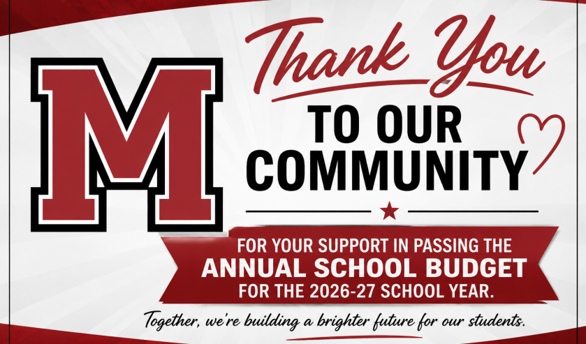 Graphic thanking the community for their support in passing the 2026-27 school budget.