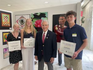Mrs. Seymour's Drawing & Painting class went to the Legislative building in Albany to attend the 36th Annual New York State Art Teachers Association Legislative Student Art Exhibition. Two of the students, Olivia Dowd and Jacob Hickey were chosen to have work included in the show. Olivia, Jacob, and Mrs. Seymour were recognized for their achievements in the Arts and Arts Education by Senator Tedisco