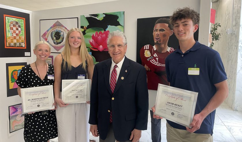 Mrs. Seymour's Drawing & Painting class went to the Legislative building in Albany to attend the 36th Annual New York State Art Teachers Association Legislative Student Art Exhibition. Two of the students, Olivia Dowd and Jacob Hickey were chosen to have work included in the show. Olivia, Jacob, and Mrs. Seymour were recognized for their achievements in the Arts and Arts Education by Senator Tedisco