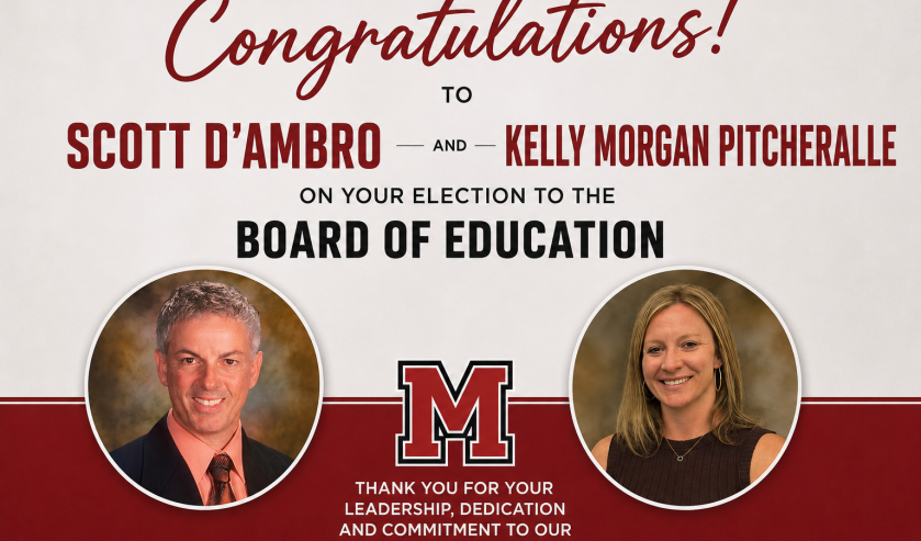 Graphic with photos of two newly elected Board of Education members.